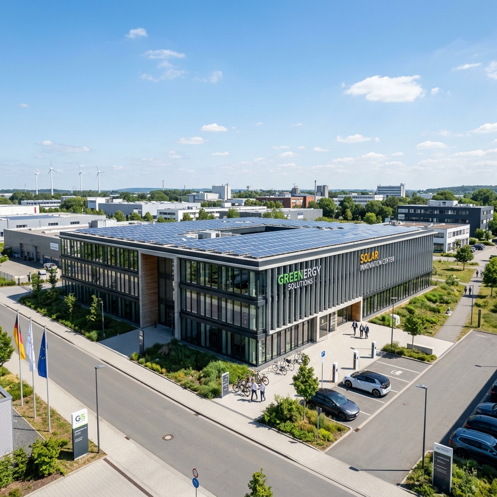 Modernes Gewerbegebäude mit Solaranlage – Alpha Energie B2B-Lösungen