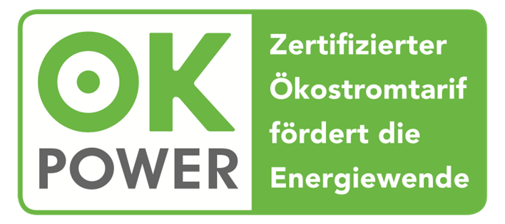 ok-power Gütesiegel für 100 % erneuerbare Energien